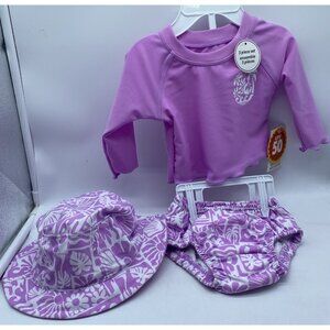 George Baby Infant Girls Rashguard Set UPF 50 Shirt Swim Diaper Bucket Hat 0-3 M